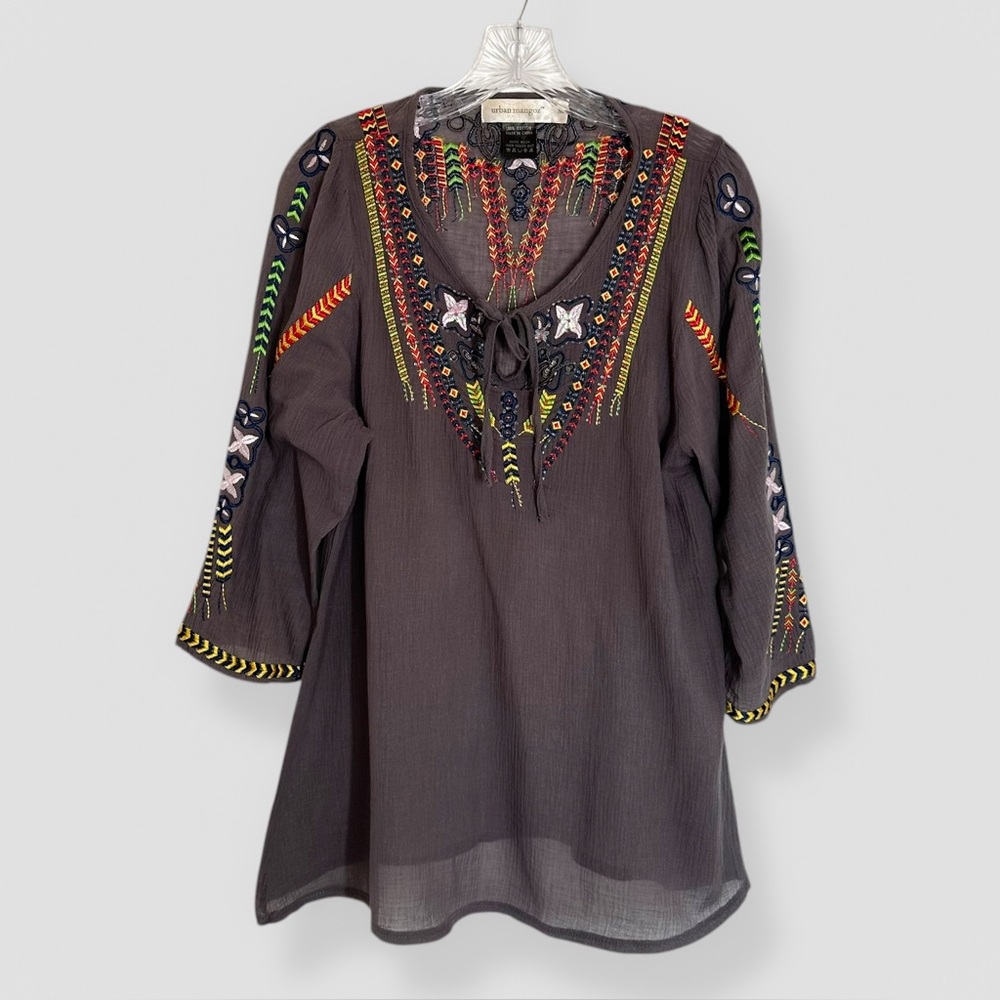 Urban Mangoz Size Medium Brown Embroidered Beaded Boho Hippie Gypsy Casual